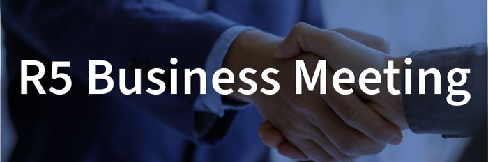 Two hands shaking with words “R5 Business Meeting” overlayed. Two hands shaking with words "R5 Business Meeting" overlayed.